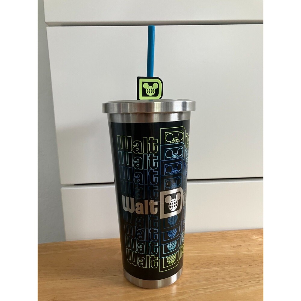Walt Disney World Vintage Look 24 oz Stainless Steel Tumbler & Straw READ